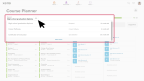 A grade 10 student course planner. The Diploma dropdown menu called "High school graduation diploma" is open showing the other diploma and specialization options